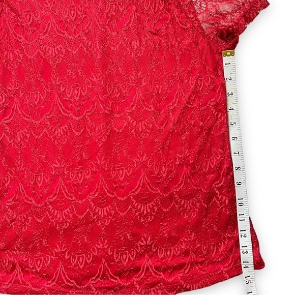 Notations Red Lace Layered Short Sleeve Shirt sz M - Picture 8 of 13